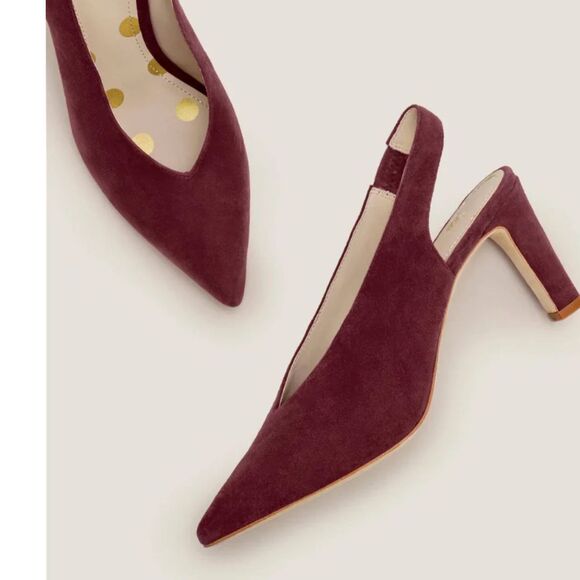 Boden Shoes - Boden Lena Burgundy Suede Pointed Toe Slingback Heels Block Heel Size 38 / 7.5